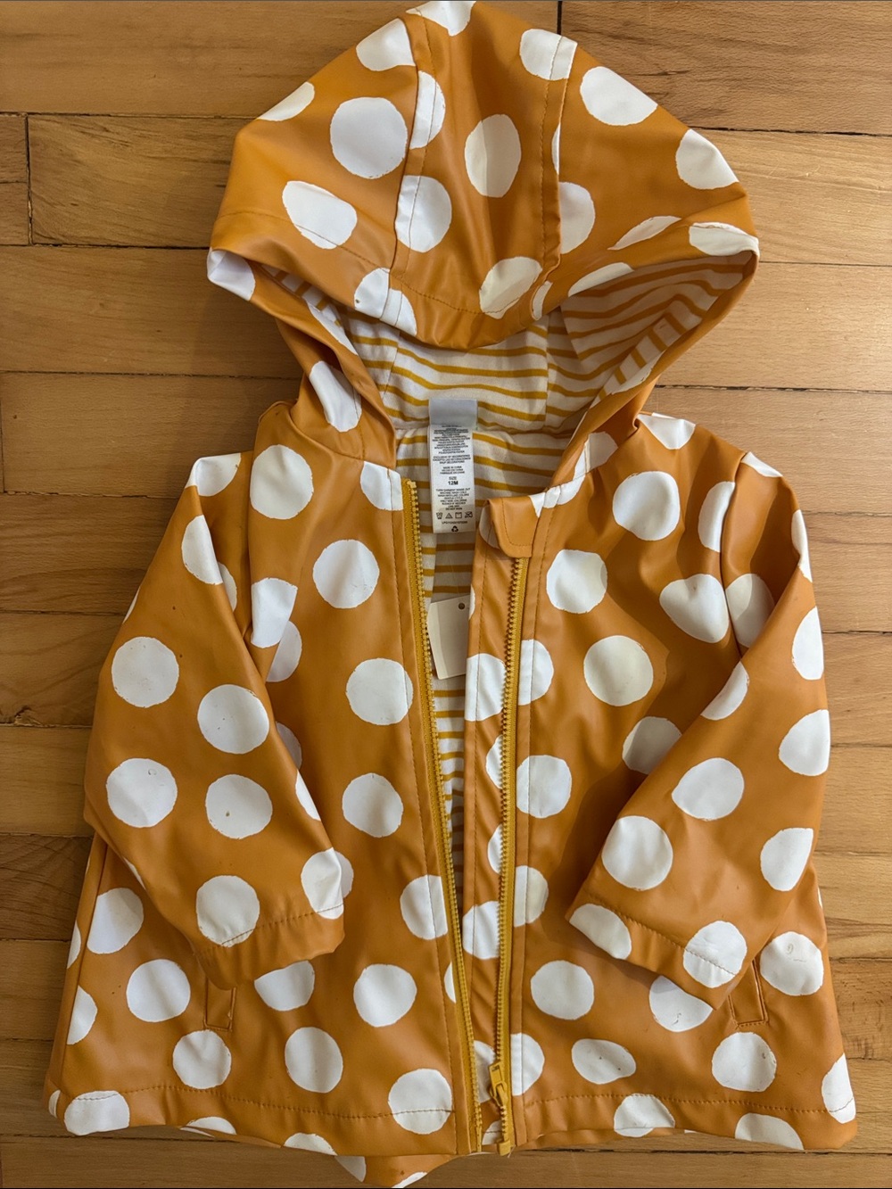 Little Me Mustard Yellow Polka Dot Hooded Raincoat 12 months